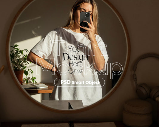 Bella Canvas 3001 White Shirt Mockup | Trendy 3001 Model Mirror Selfie Tee Template for Designers & Merch Sellers