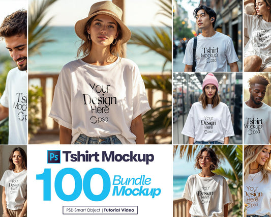 100 T-Shirt Mockup Bundle PSD | Gildan 64000 & Bella Canvas 3001 Print on Demand | Apparel Mockups Lifestyle T-Shirt Mockups Bundle