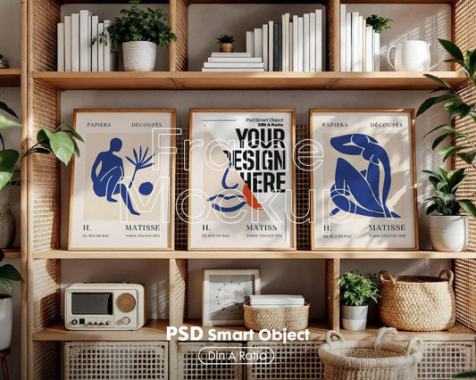 Set of 3 Frame Mockup, Three Multiple Gallery Set 3 Bundle, 3 Vertical Frame Art Display Mockup, Digital Print Mockup - PSD