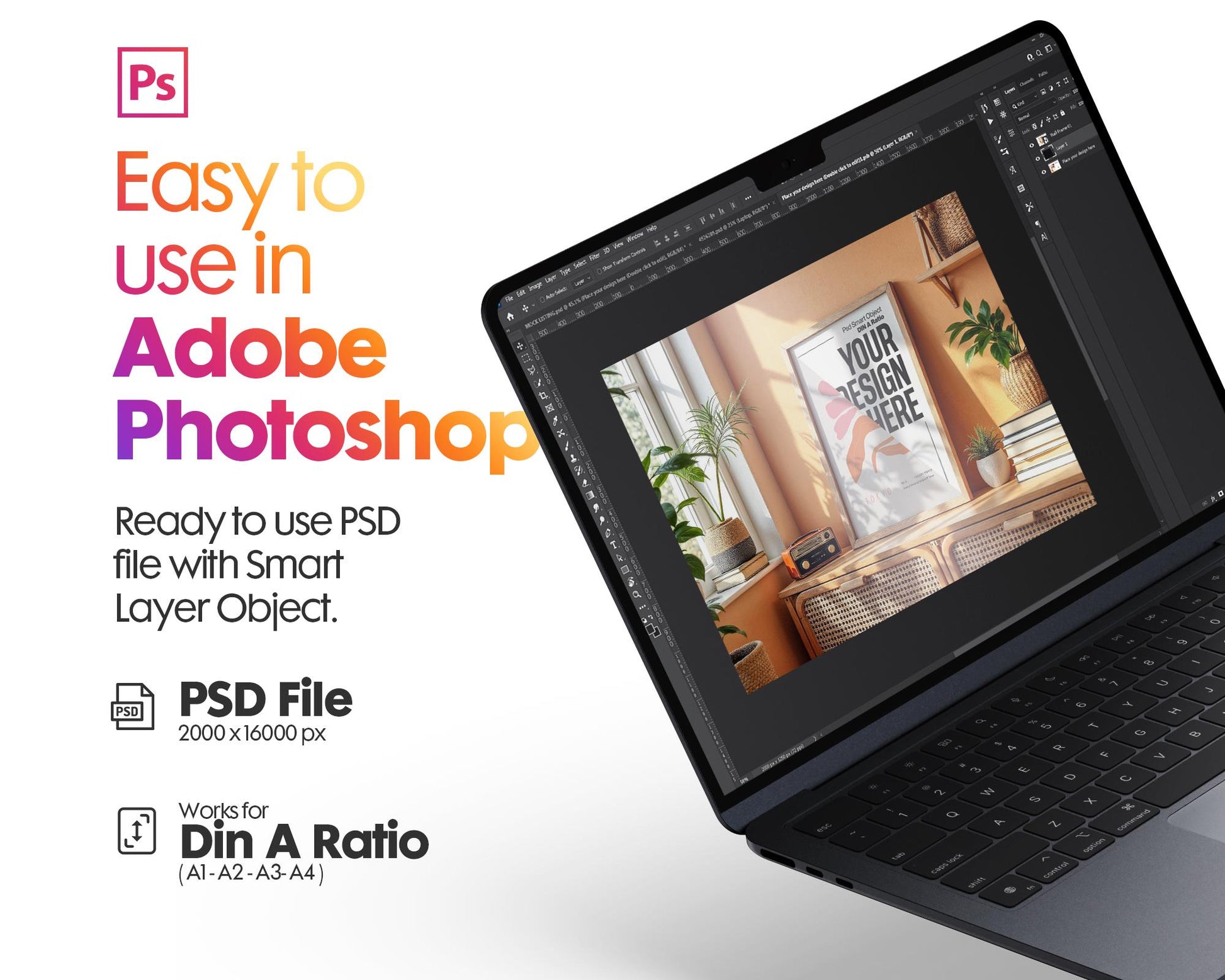 Poster Frame Mockup PSD Template - Stylish Wall Art Display, Editable Photoshop Mockup for Prints & Posters, PSD Smart Object