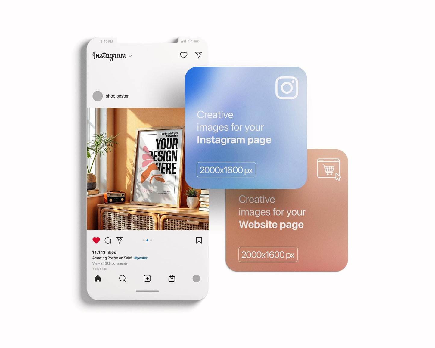 Poster Frame Mockup PSD Template - Stylish Wall Art Display, Editable Photoshop Mockup for Prints & Posters, PSD Smart Object