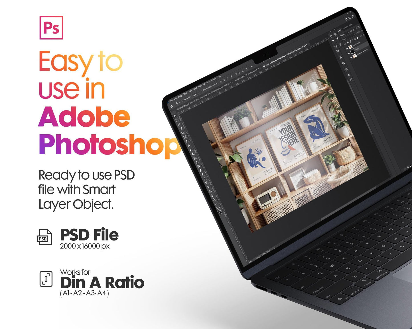 Set of 3 Frame Mockup, Three Multiple Gallery Set 3 Bundle, 3 Vertical Frame Art Display Mockup, Digital Print Mockup - PSD