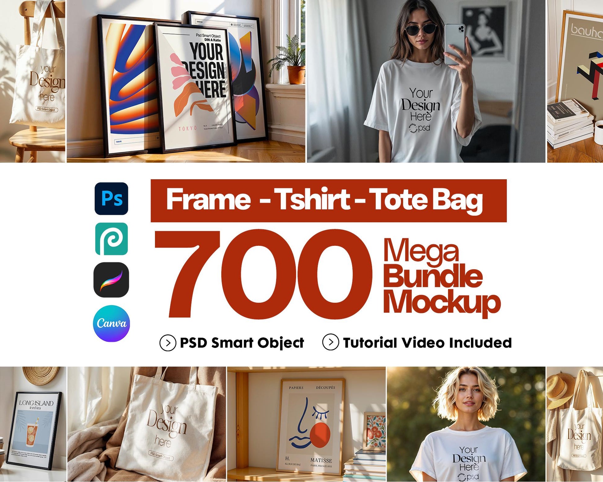 700+ Mockup Mega PSD Bundle Set - Tshirt, Frame and Tote Bag Mockup for Digital Art, PSD Smart Object