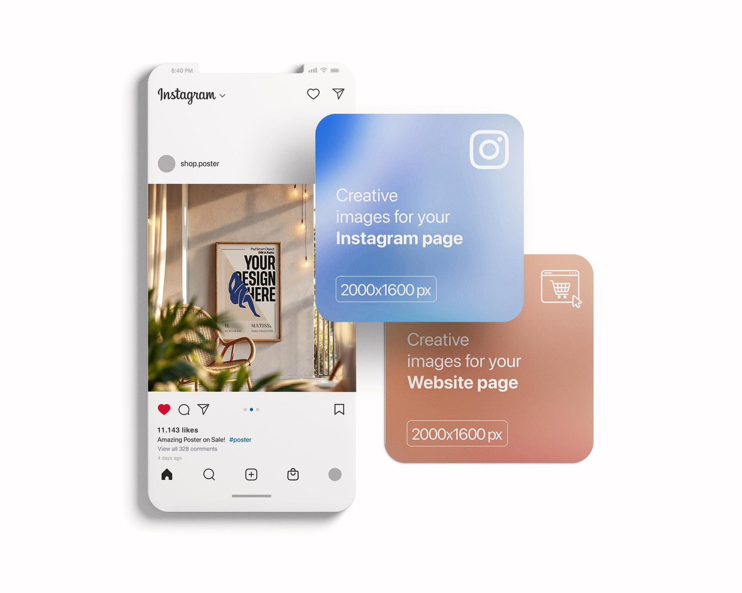 Wall Art Frame Mockup for Digital Download, Blank Wooden Poster Frame Mockup, Posters and Artwork Smart Object Instant Download