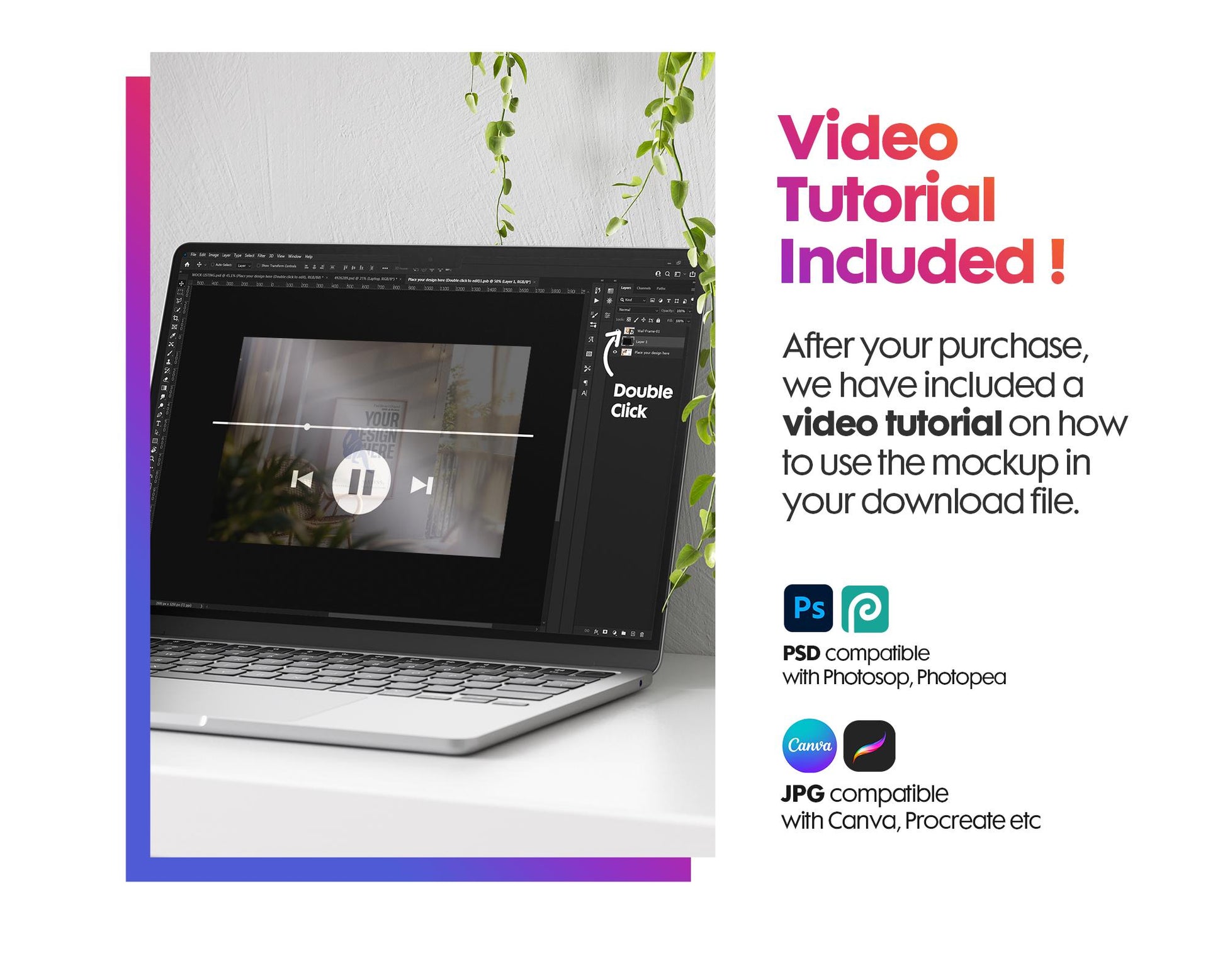 Wall Art Frame Mockup for Digital Download, Blank Wooden Poster Frame Mockup, Posters and Artwork Smart Object Instant Download