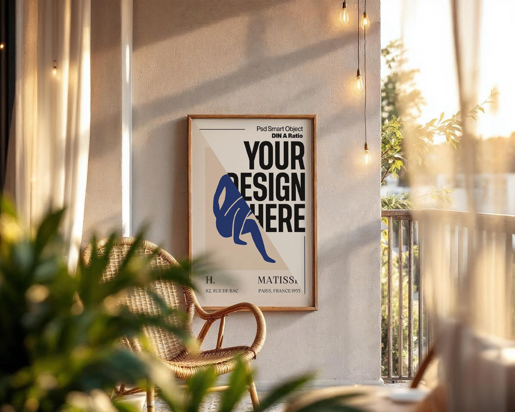 Wall Art Frame Mockup for Digital Download, Blank Wooden Poster Frame Mockup, Posters and Artwork Smart Object Instant Download