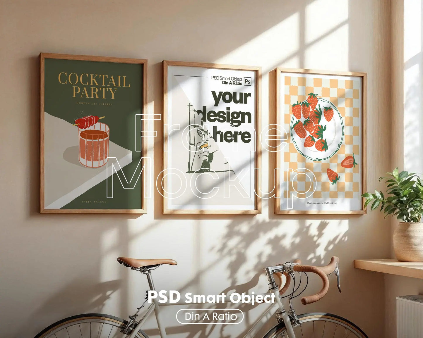 Set of 3 Frame Mockup PSD, Three Multiple Gallery Set 3 Bundle, 3 Vertical Frame Art Display Mockup, Digital Print Mockup