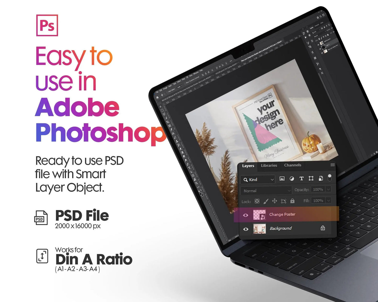 Halloween Frame Mockup PSD, Halloween Wall Art, Rustic Autumn & Pumpkins Vertical Artwork, Spooky Art Mockup,