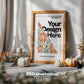 Halloween Frame Mockup PSD, Halloween Wall Art, Rustic Autumn & Pumpkins Vertical Artwork, Spooky Art Mockup