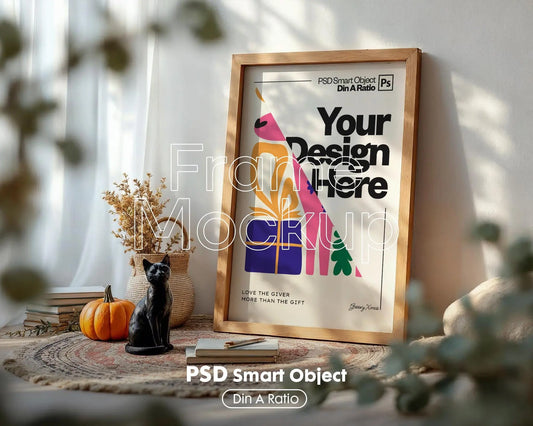 Halloween Frame Mockup PSD, Halloween Wall Art, Rustic Autumn & Pumpkins Vertical Artwork, Spooky Art Mockup,