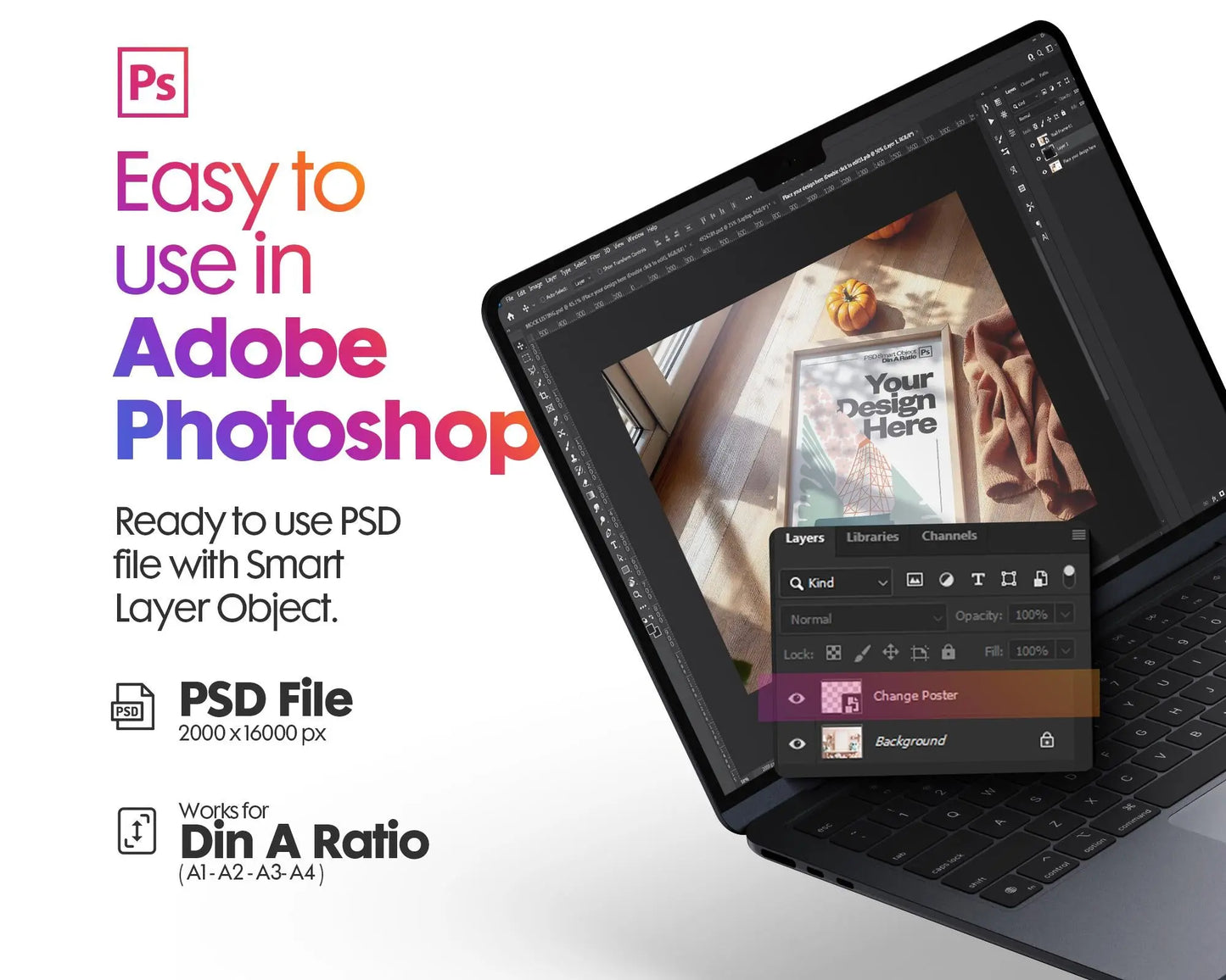 Halloween Frame Mockup PSD, Halloween Wall Art, Rustic Autumn & Pumpkins Vertical Artwork, Spooky Art Mockup