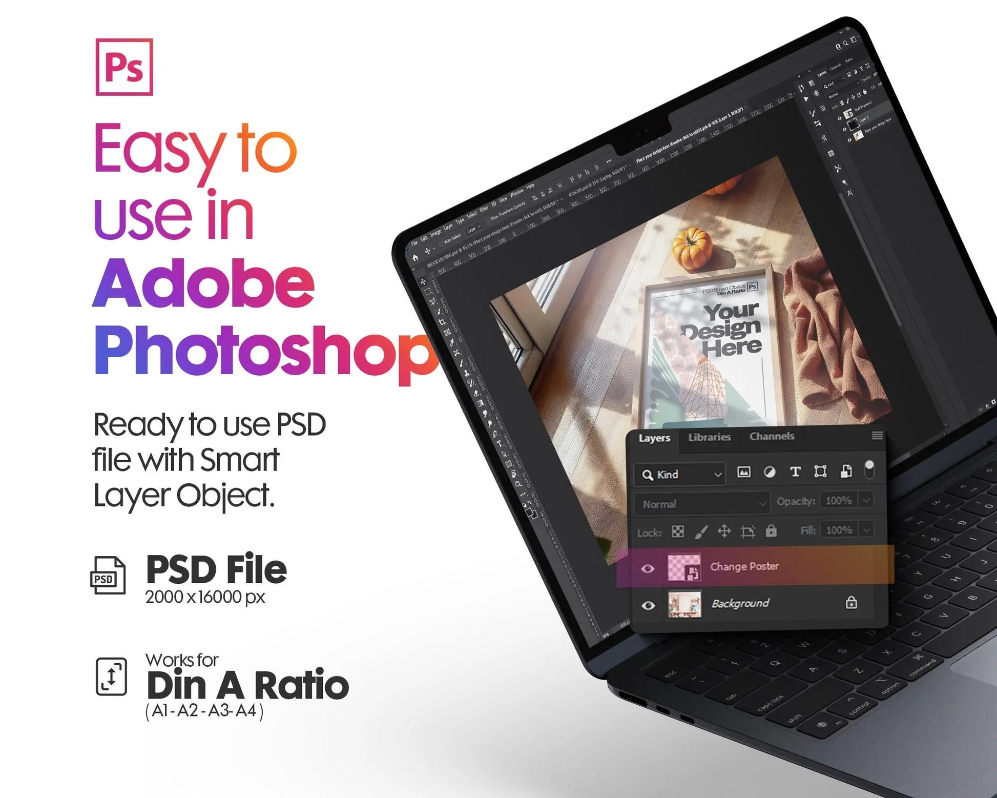 Halloween Frame Mockup PSD, Halloween Wall Art, Rustic Autumn & Pumpkins Vertical Artwork, Spooky Art Mockup