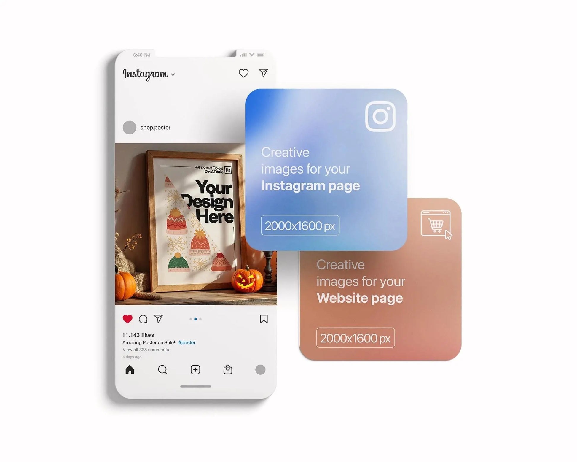 Halloween Frame Mockup PSD, Halloween Wall Art, Rustic Autumn & Pumpkins Vertical Artwork, Spooky Art Mockup