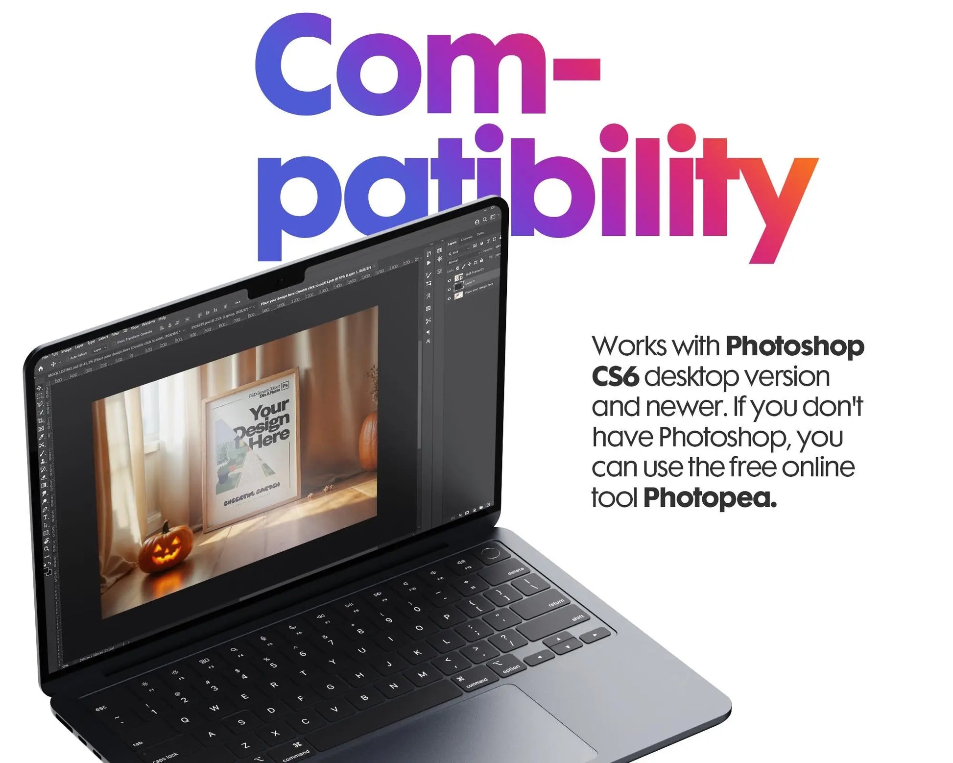 Halloween Frame Mockup PSD, Halloween Wall Art, Rustic Autumn & Pumpkins Vertical Artwork, Spooky Art Mockup