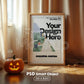 Halloween Frame Mockup PSD, Halloween Wall Art, Rustic Autumn & Pumpkins Vertical Artwork, Spooky Art Mockup