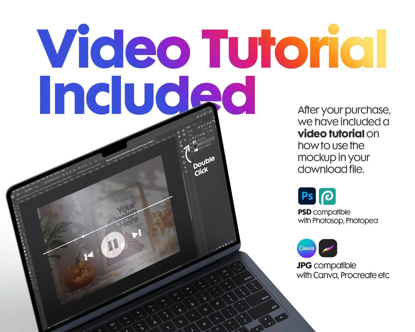 Halloween Frame Mockup PSD, Halloween Wall Art, Rustic Autumn & Pumpkins Vertical Artwork, Spooky Art Mockup,