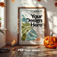 Halloween Frame Mockup PSD, Halloween Wall Art, Rustic Autumn & Pumpkins Vertical Artwork, Spooky Art Mockup