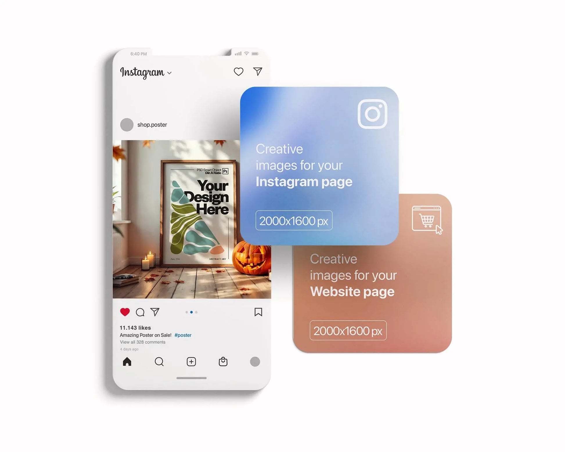 Halloween Frame Mockup PSD, Halloween Wall Art, Rustic Autumn & Pumpkins Vertical Artwork, Spooky Art Mockup