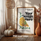 Halloween Frame Mockup PSD, Halloween Wall Art, Rustic Autumn & Pumpkins Vertical Artwork, Spooky Art Mockup