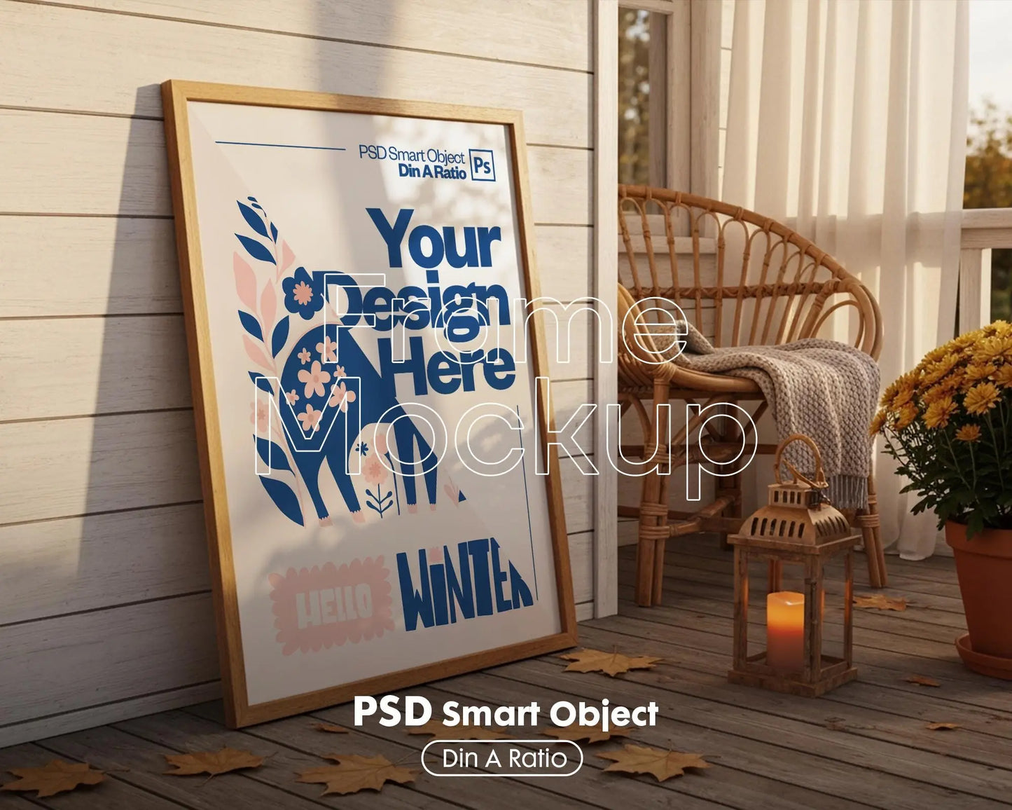 Halloween Frame Mockup PSD, Halloween Wall Art, Rustic Autumn & Pumpkins Vertical Artwork, Spooky Art Mockup,