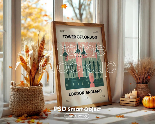 Halloween Frame Mockup PSD, Halloween Wall Art, Rustic Autumn & Pumpkins Vertical Artwork, Spooky Art Mockup,