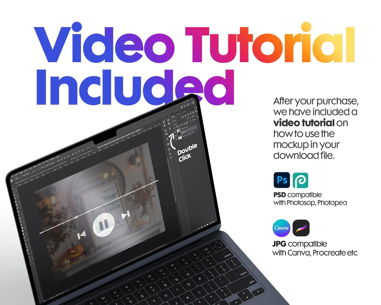 Halloween Frame Mockup PSD, Halloween Wall Art, Rustic Autumn & Pumpkins Vertical Artwork, Spooky Art Mockup,