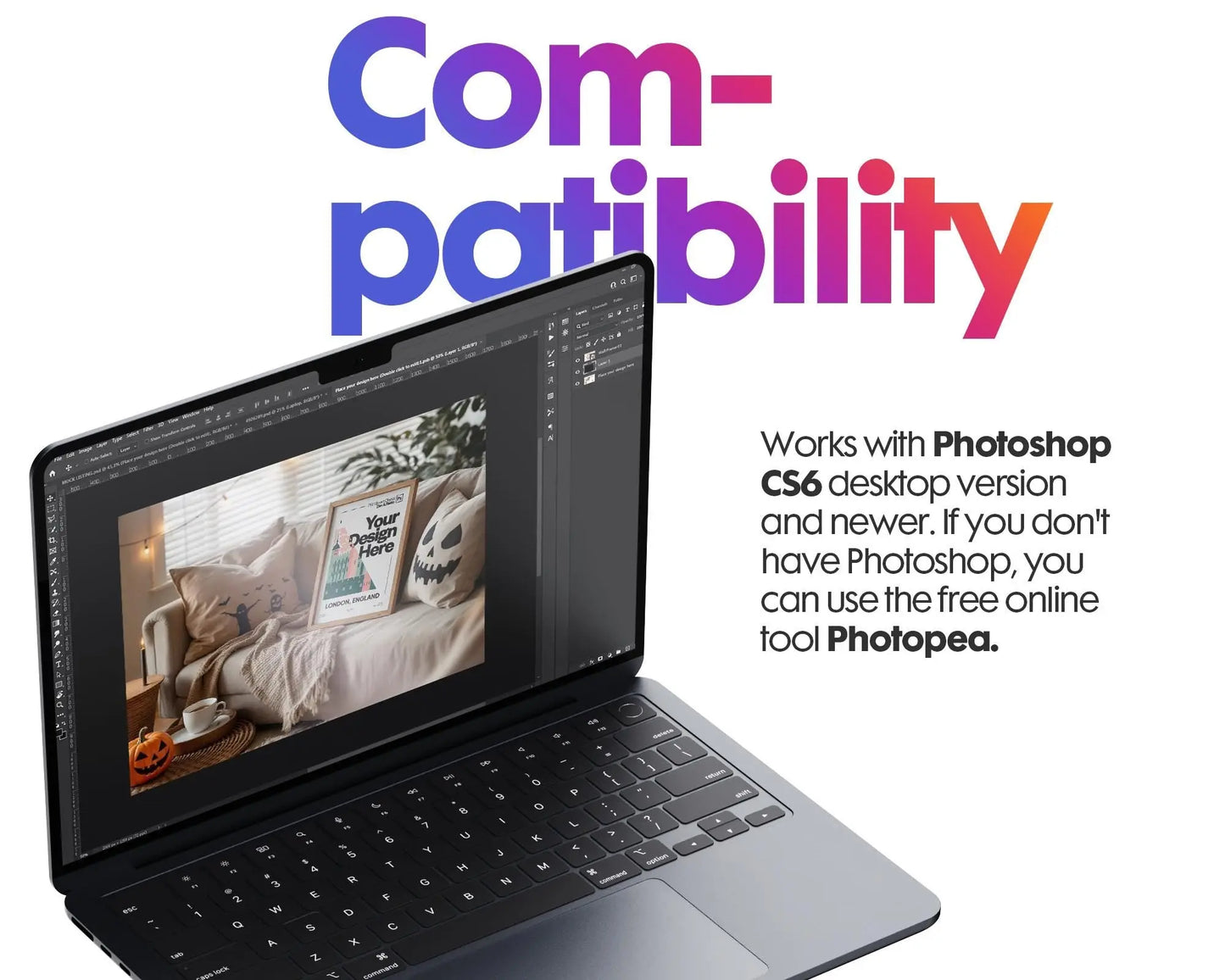 Halloween Frame Mockup PSD, Halloween Wall Art, Rustic Autumn & Pumpkins Vertical Artwork, Spooky Art Mockup,