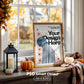 Halloween Frame Mockup PSD, Halloween Wall Art, Rustic Autumn & Pumpkins Vertical Artwork, Spooky Art Mockup,