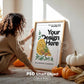 Halloween Frame Mockup With Person PSD, Halloween Wall Art, Rustic Autumn & Pumpkins Vertical Artwork, Spooky Art Mockup,