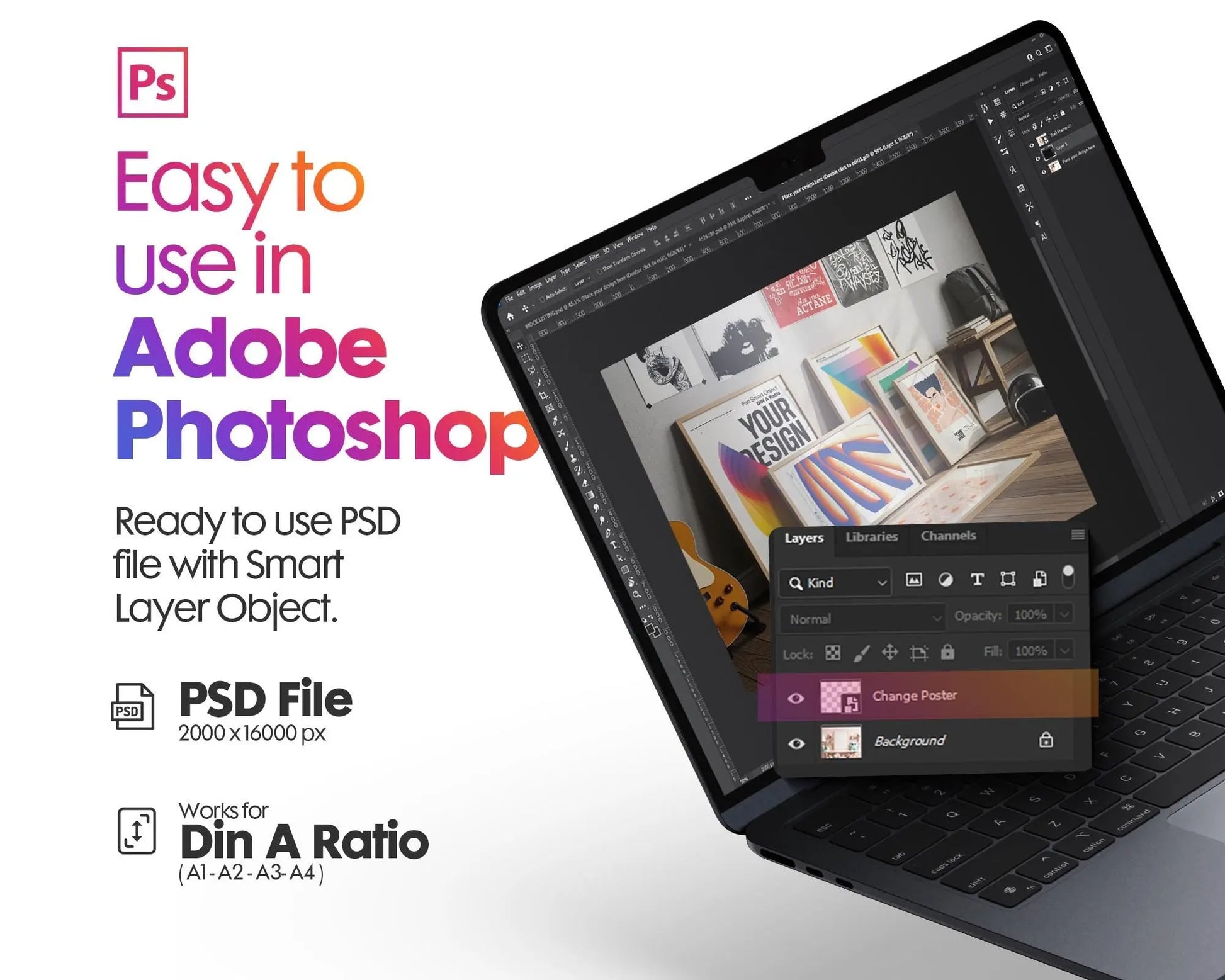 Set of 6 Frame Mockup, Three Multiple Gallery Set 6 Bundle, 6 Vertical Frame Art Display Mockup, Digital Print Mockup - PSD