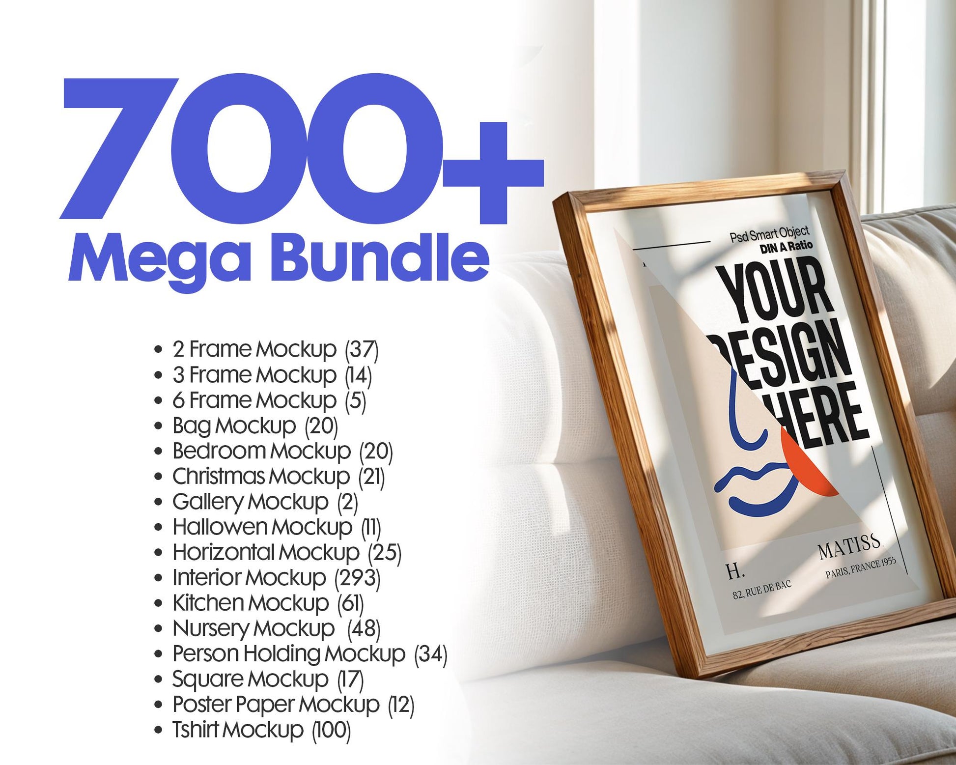 700+ Mockup Mega PSD Bundle Set - Tshirt, Frame and Tote Bag Mockup for Digital Art, PSD Smart Object