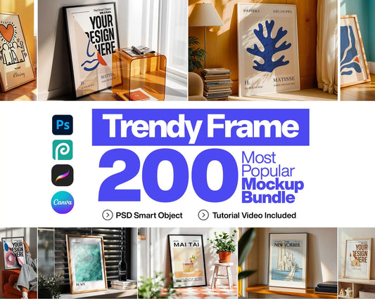 200+ Trendy Frame Mockup PSD Bundle, 200+ Wall Frame Mockup Bundle , PSD Frames Bundle, PSD Smart Object