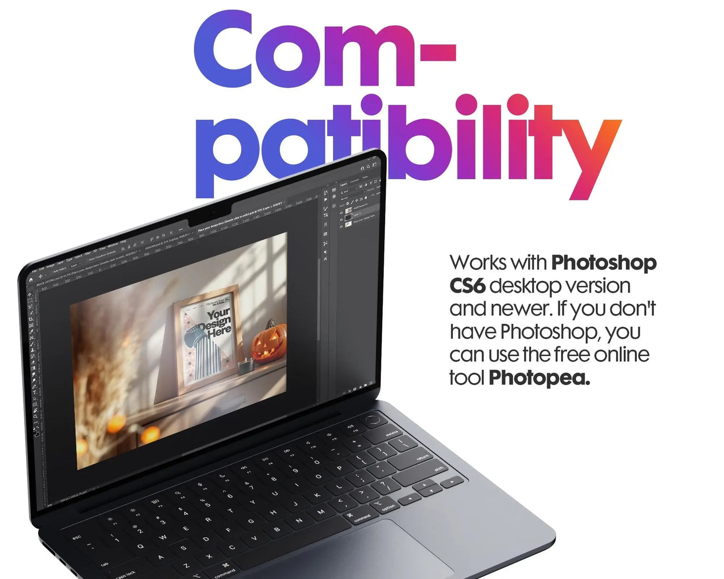 Halloween Frame Mockup PSD, Halloween Wall Art, Rustic Autumn & Pumpkins Vertical Artwork, Spooky Art Mockup