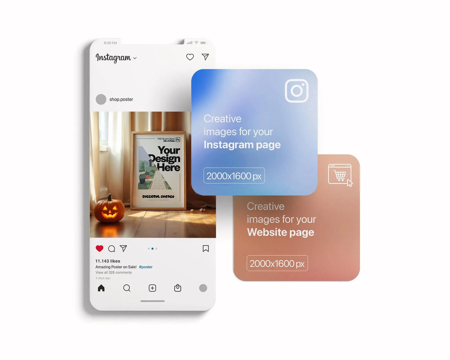 Halloween Frame Mockup PSD, Halloween Wall Art, Rustic Autumn & Pumpkins Vertical Artwork, Spooky Art Mockup