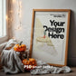 Halloween Frame Mockup PSD, Halloween Wall Art, Rustic Autumn & Pumpkins Vertical Artwork, Spooky Art Mockup