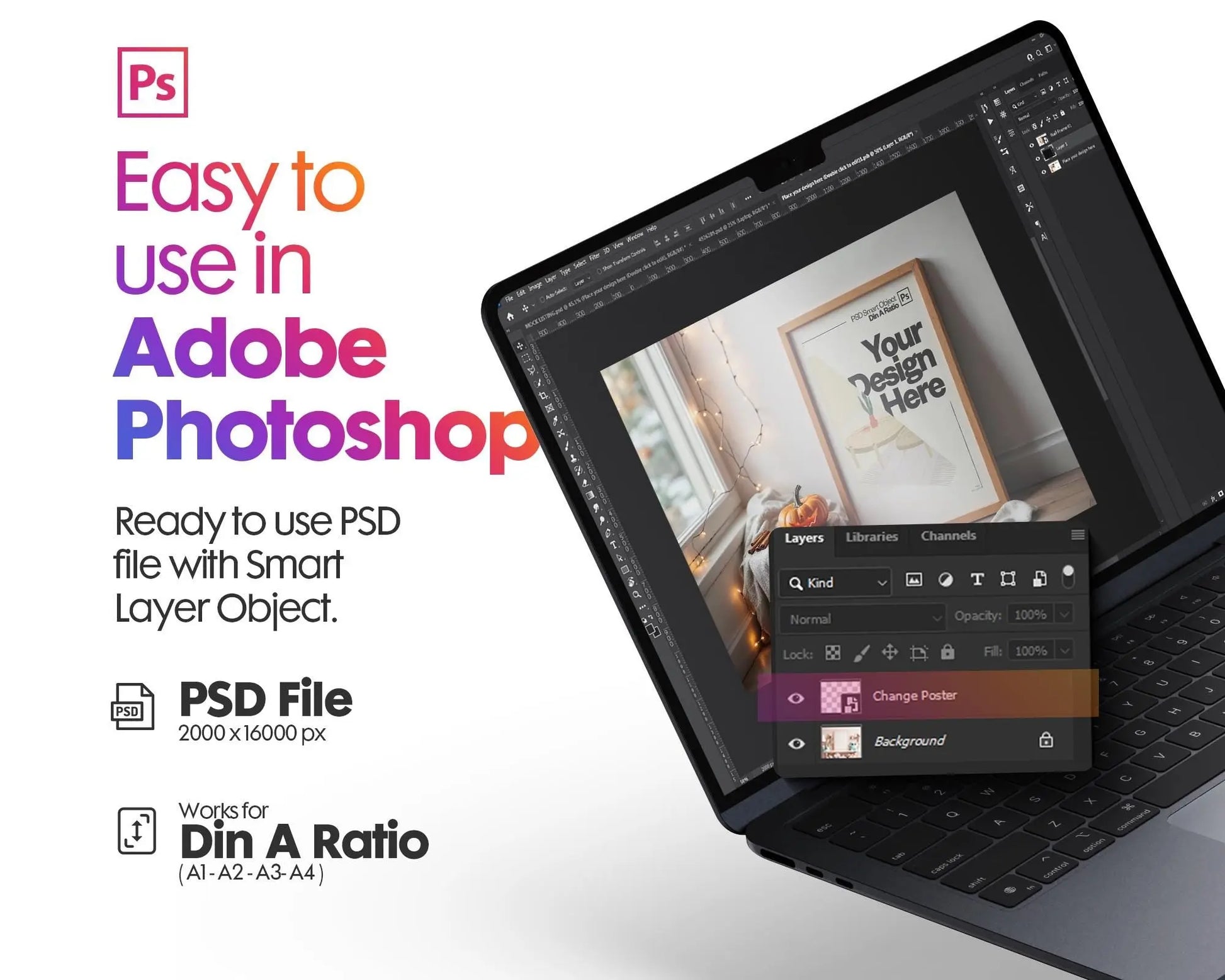 Halloween Frame Mockup PSD, Halloween Wall Art, Rustic Autumn & Pumpkins Vertical Artwork, Spooky Art Mockup