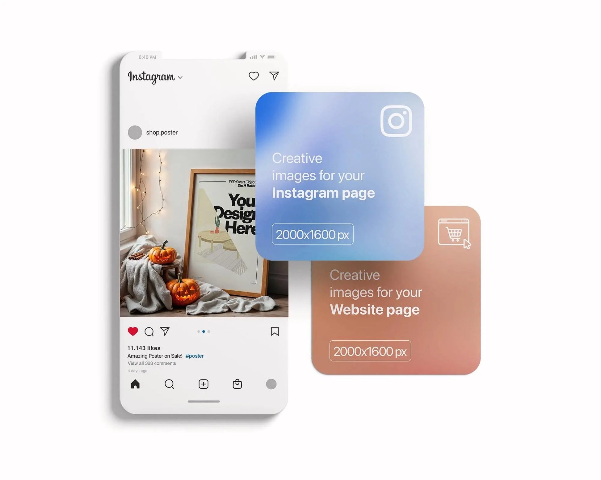 Halloween Frame Mockup PSD, Halloween Wall Art, Rustic Autumn & Pumpkins Vertical Artwork, Spooky Art Mockup