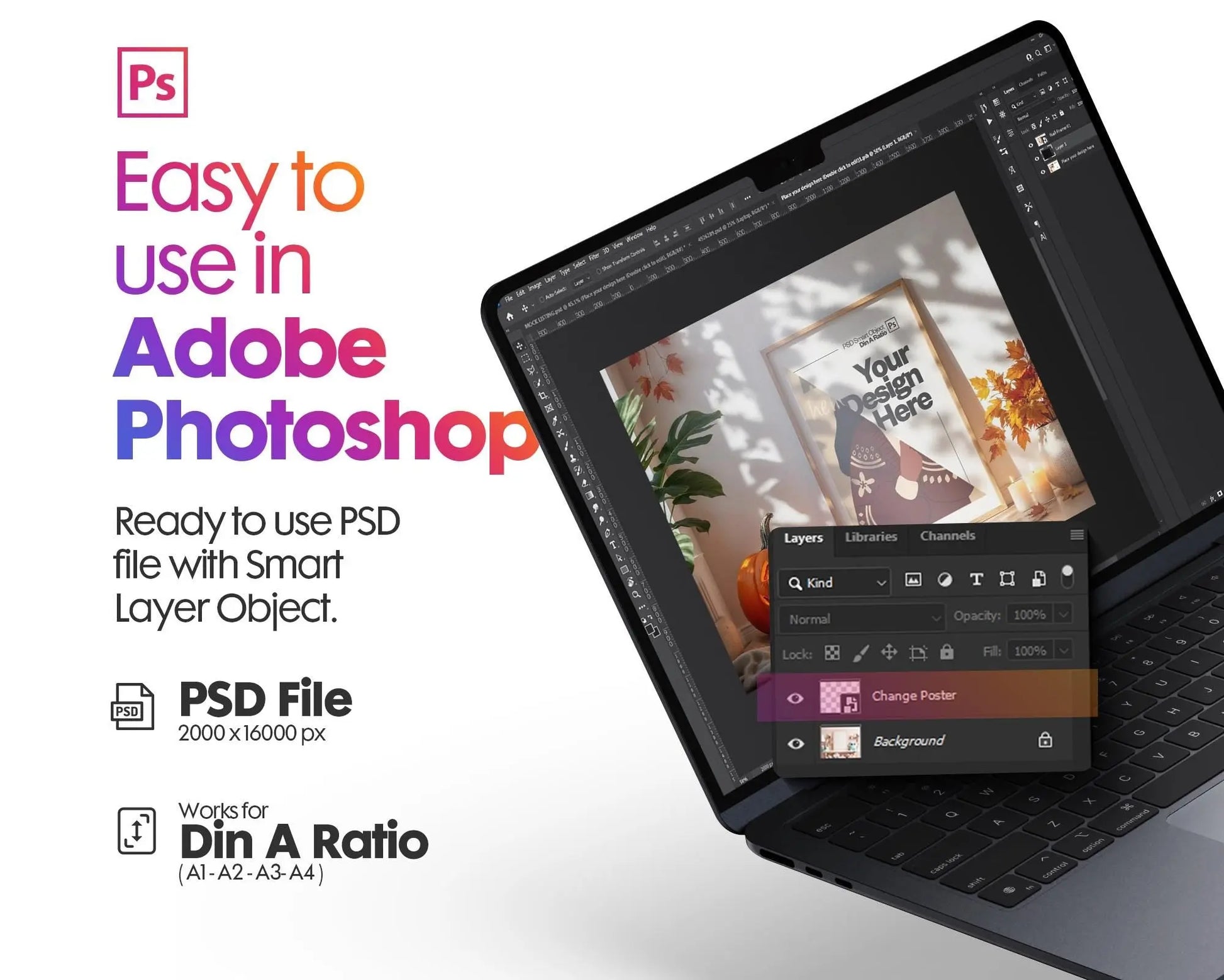 Halloween Frame Mockup PSD, Halloween Wall Art, Rustic Autumn & Pumpkins Vertical Artwork, Spooky Art Mockup,