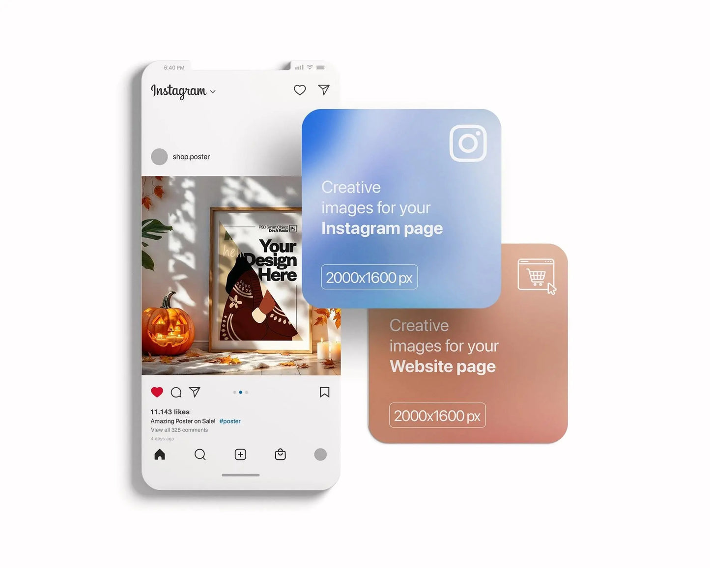 Halloween Frame Mockup PSD, Halloween Wall Art, Rustic Autumn & Pumpkins Vertical Artwork, Spooky Art Mockup,