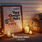 Halloween Frame Mockup PSD, Halloween Wall Art, Rustic Autumn & Pumpkins Vertical Artwork, Spooky Art Mockup