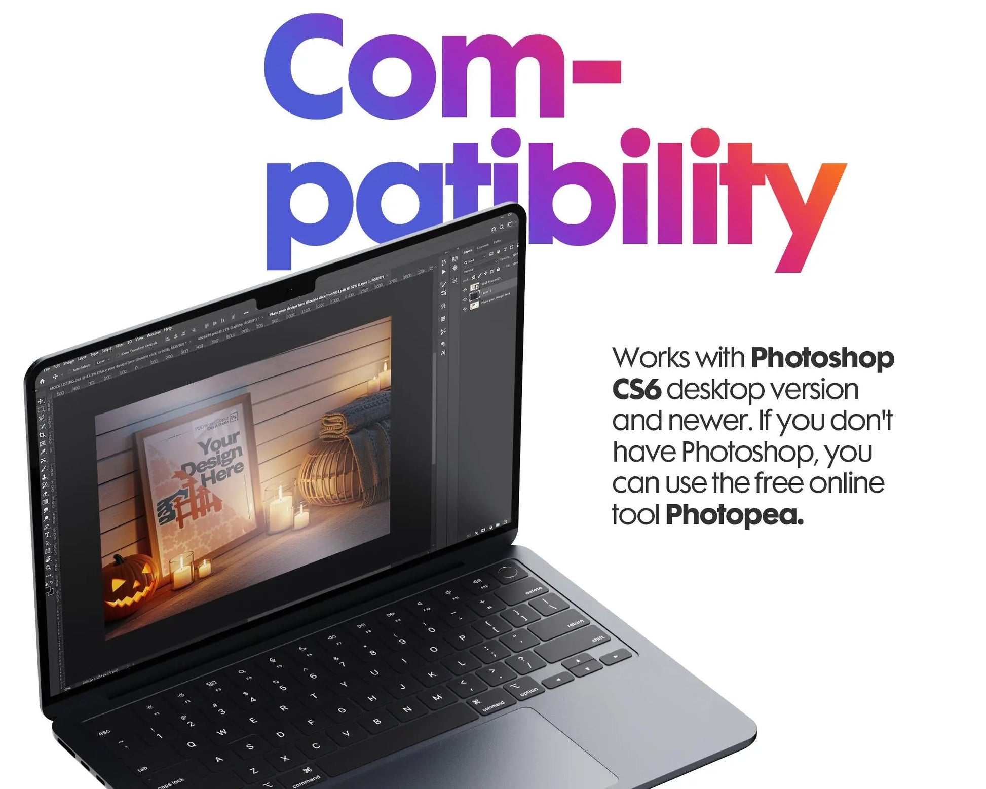 Halloween Frame Mockup PSD, Halloween Wall Art, Rustic Autumn & Pumpkins Vertical Artwork, Spooky Art Mockup