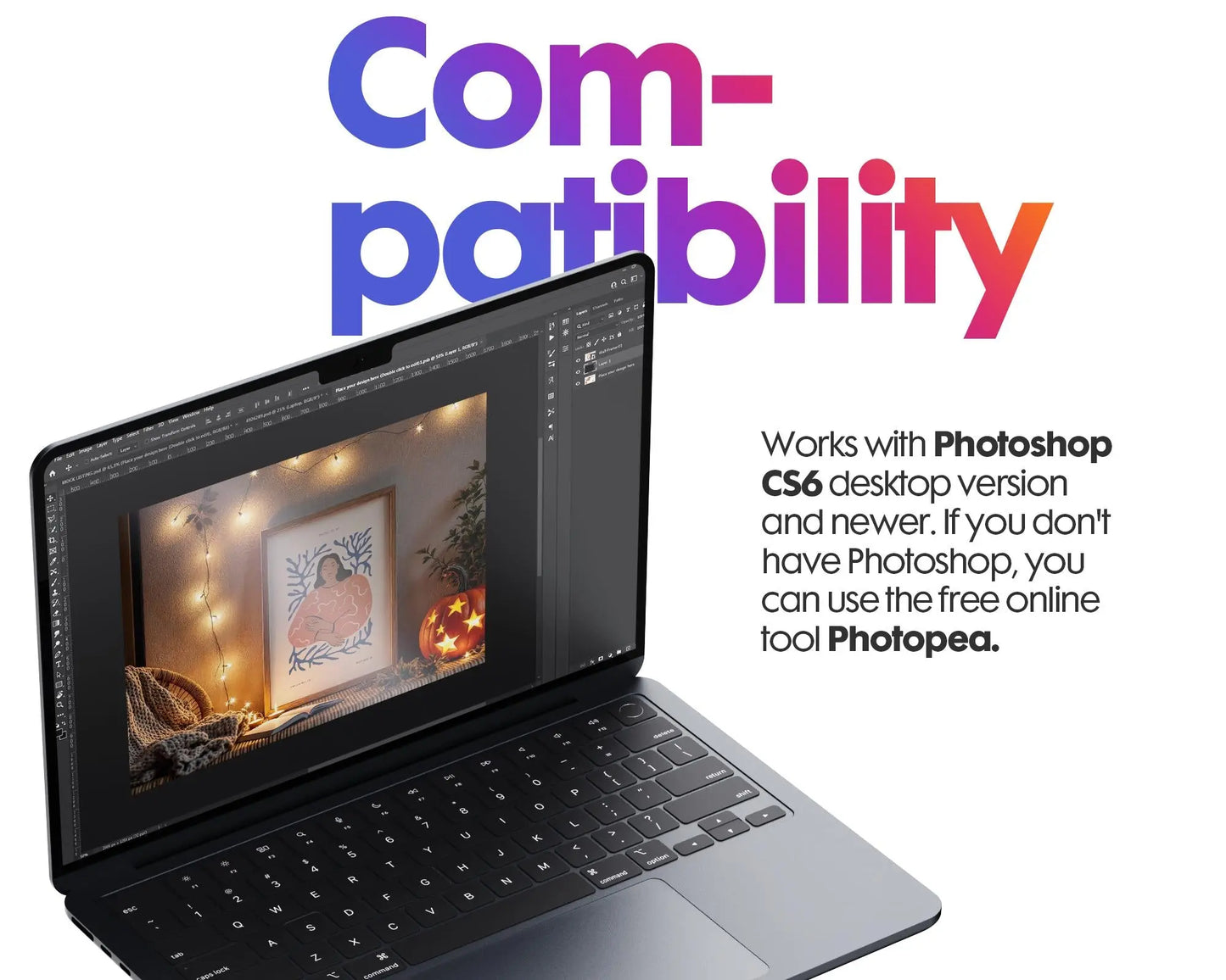 Halloween Frame Mockup PSD, Halloween Wall Art, Rustic Autumn & Pumpkins Vertical Artwork, Spooky Art Mockup,