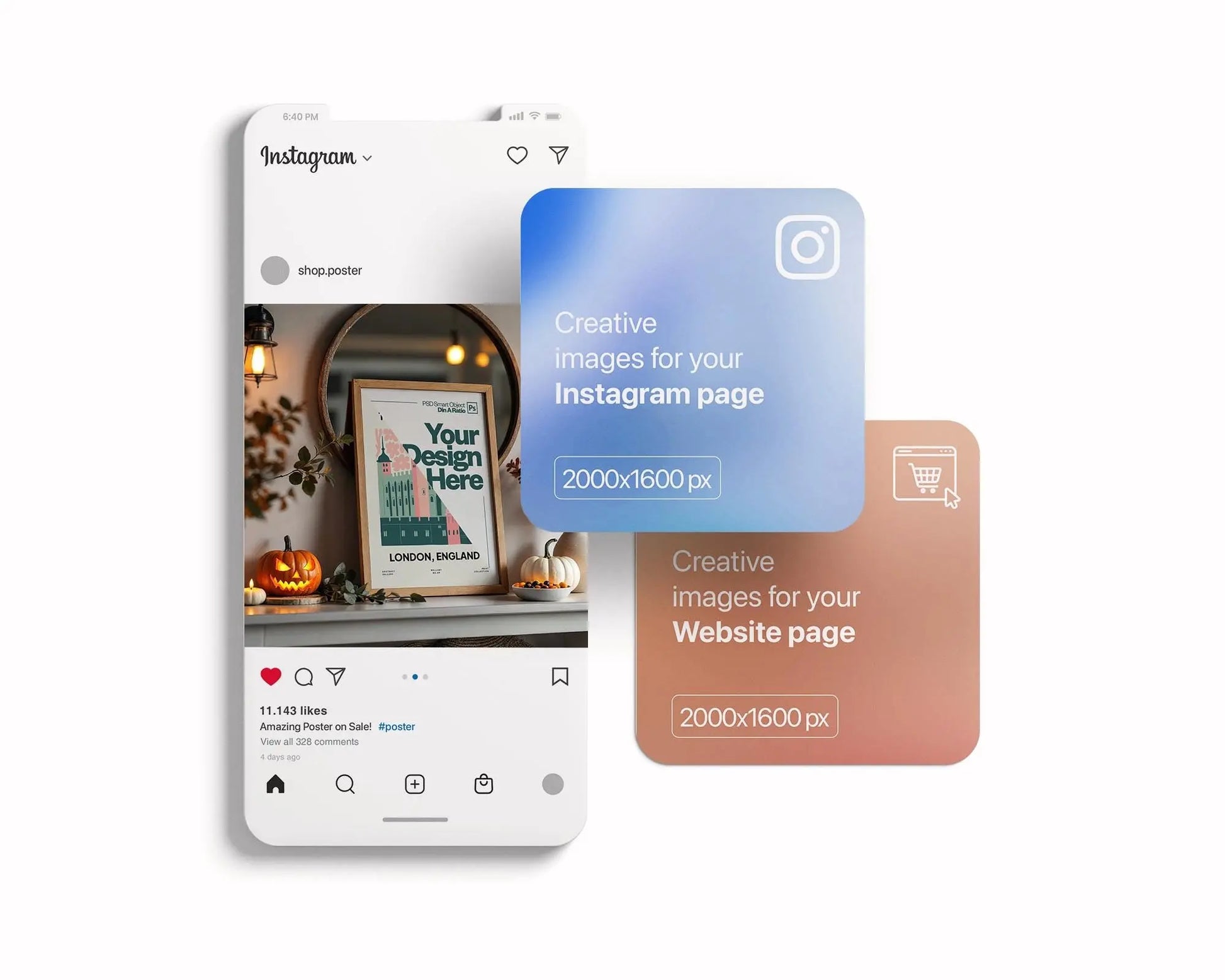 Halloween Frame Mockup PSD, Halloween Wall Art, Rustic Autumn & Pumpkins Vertical Artwork, Spooky Art Mockup,