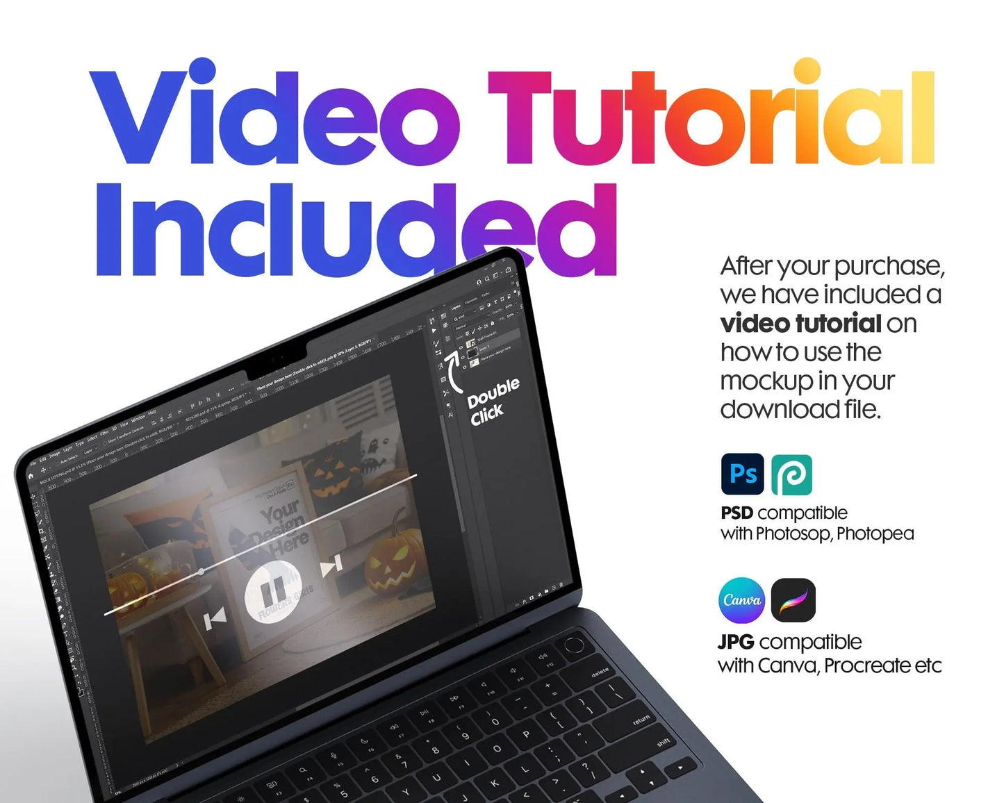 Halloween Frame Mockup PSD, Halloween Wall Art, Rustic Autumn & Pumpkins Vertical Artwork, Spooky Art Mockup,