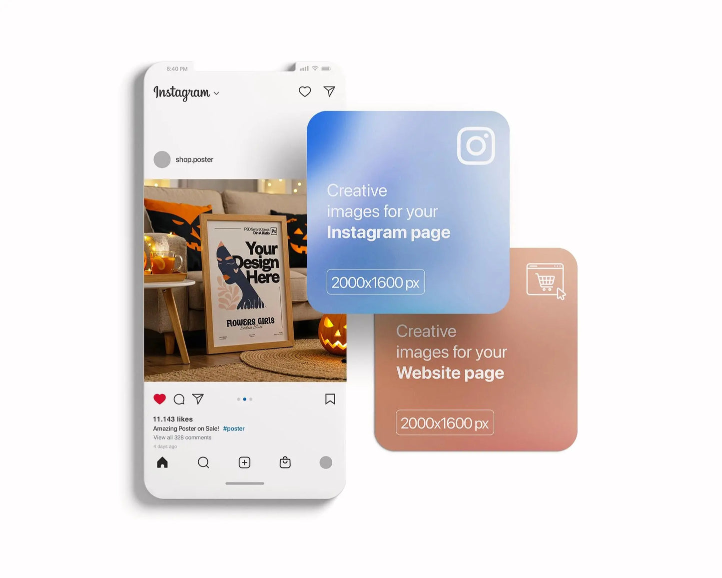 Halloween Frame Mockup PSD, Halloween Wall Art, Rustic Autumn & Pumpkins Vertical Artwork, Spooky Art Mockup,