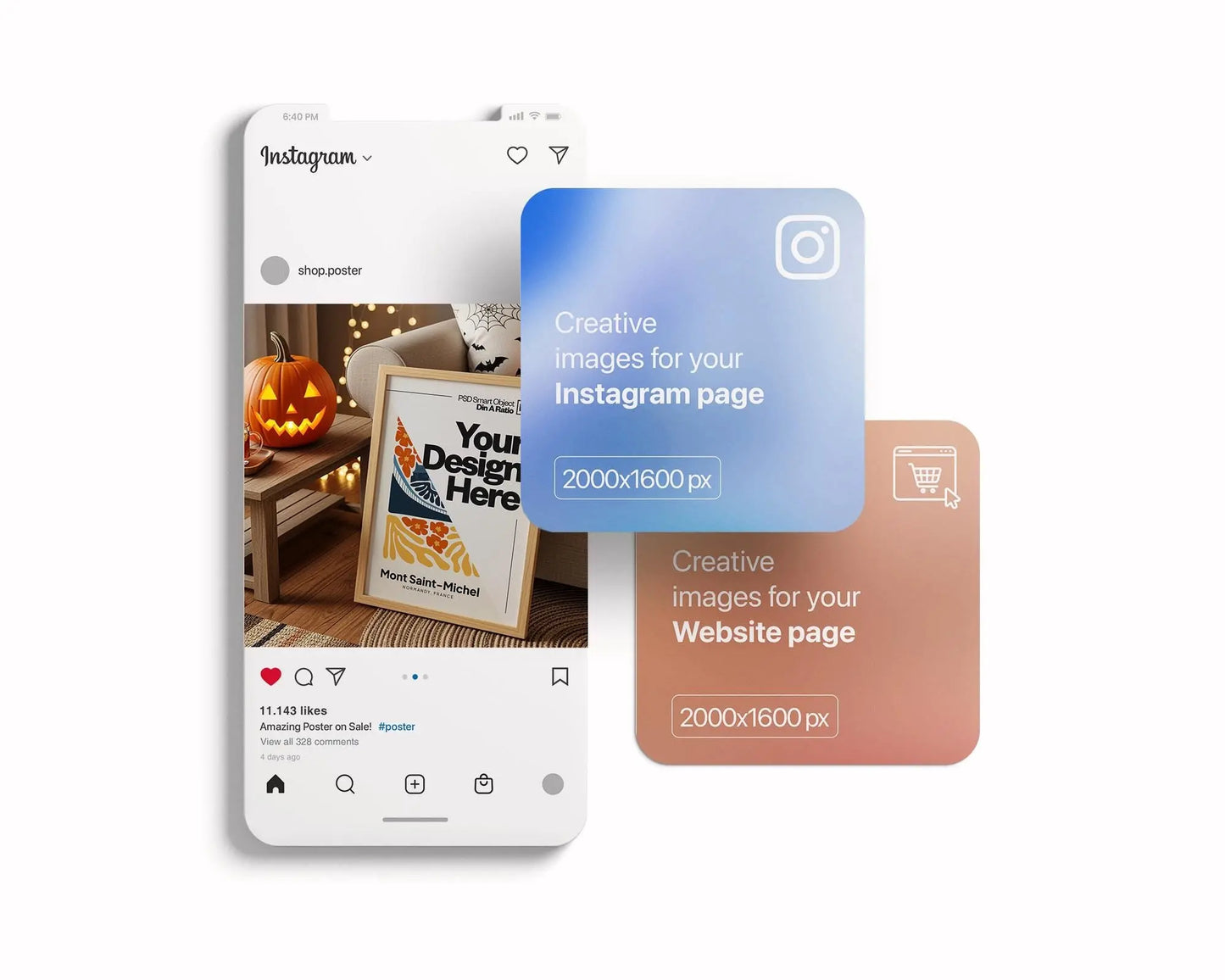 Halloween Frame Mockup PSD, Halloween Wall Art, Rustic Autumn & Pumpkins Vertical Artwork, Spooky Art Mockup,