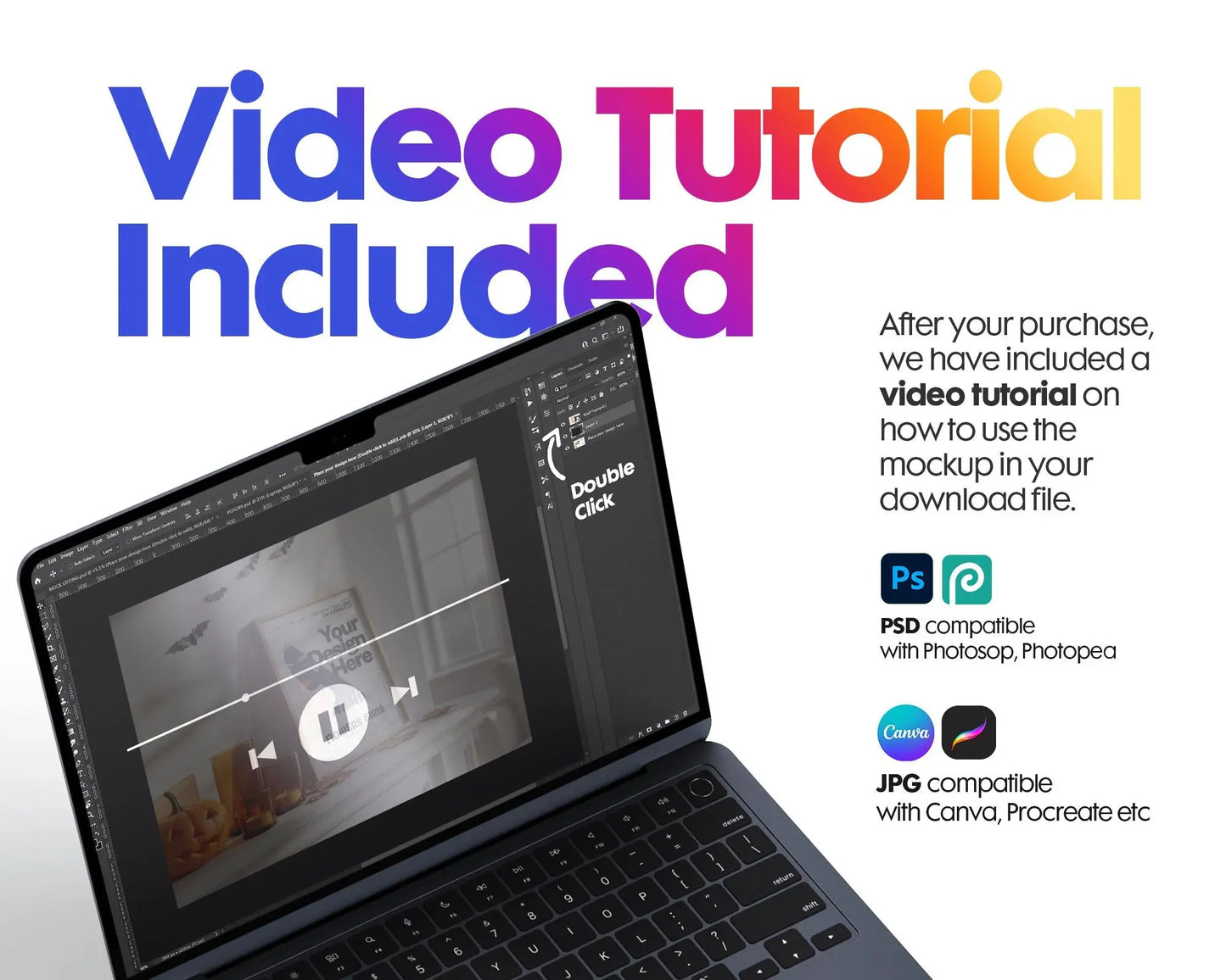 Halloween Frame Mockup PSD, Halloween Wall Art, Rustic Autumn & Pumpkins Vertical Artwork, Spooky Art Mockup,