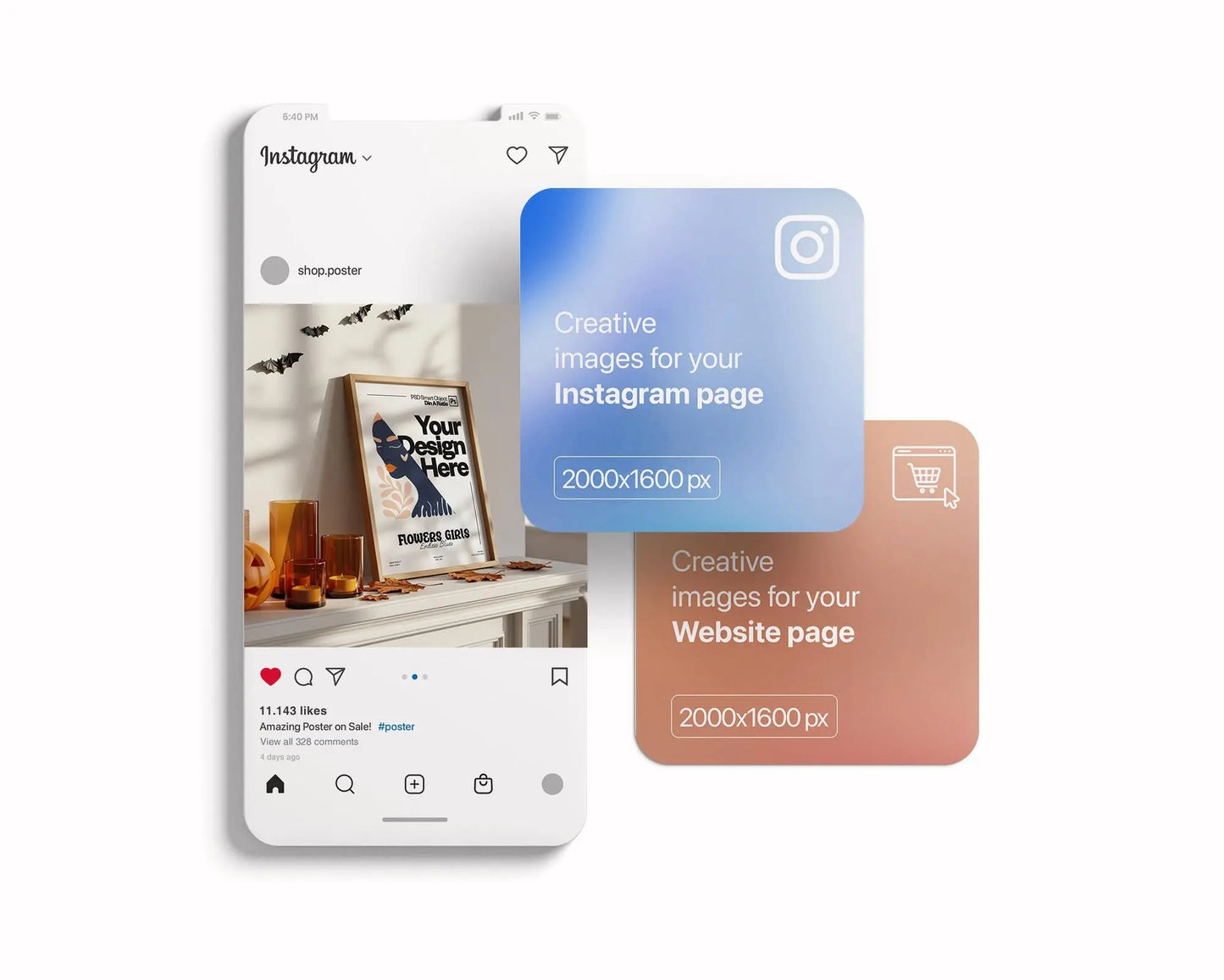 Halloween Frame Mockup PSD, Halloween Wall Art, Rustic Autumn & Pumpkins Vertical Artwork, Spooky Art Mockup,