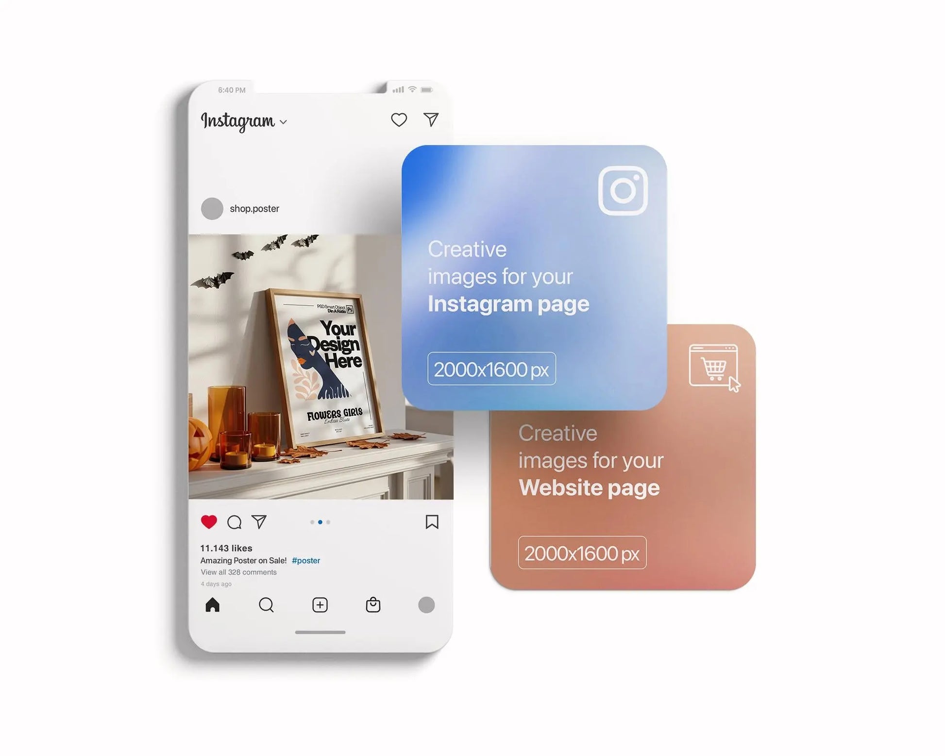 Halloween Frame Mockup PSD, Halloween Wall Art, Rustic Autumn & Pumpkins Vertical Artwork, Spooky Art Mockup,