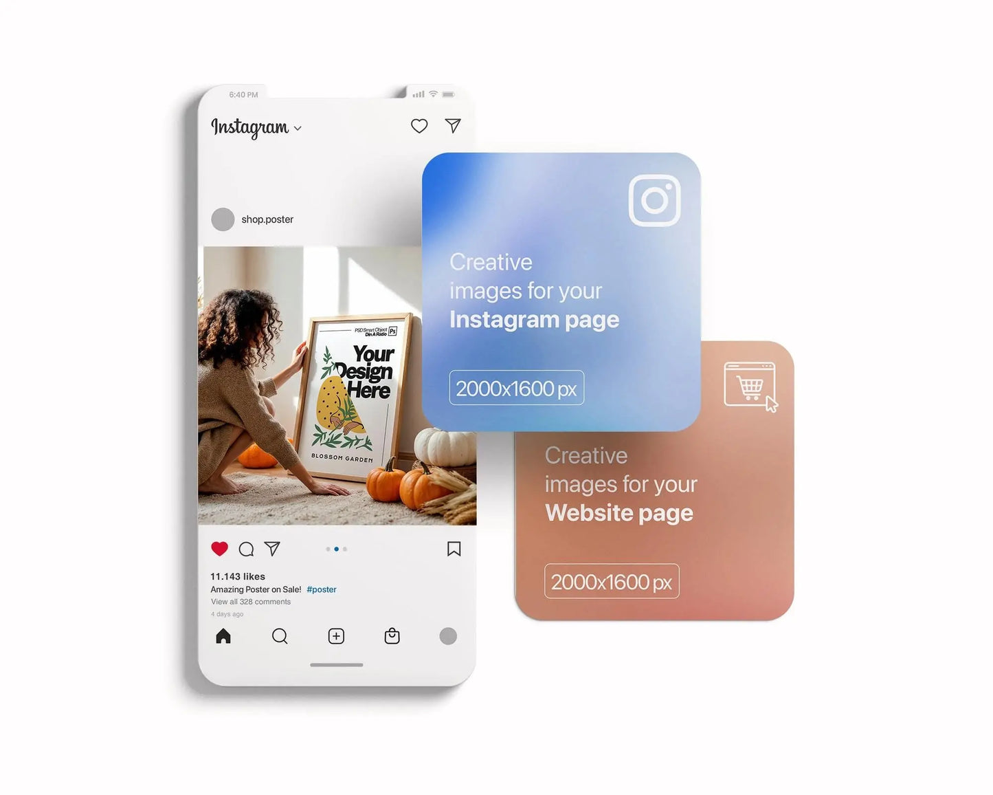 Halloween Frame Mockup With Person PSD, Halloween Wall Art, Rustic Autumn & Pumpkins Vertical Artwork, Spooky Art Mockup,